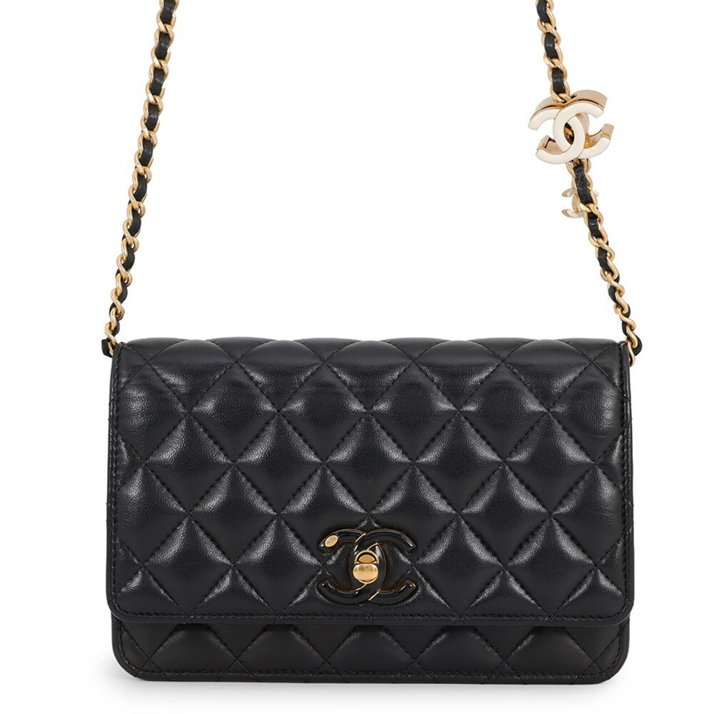 Chanel Chain Wallet, Matelassé, Coco Mark, Shiny Lambskin, AP3938, CHANEL Bla...